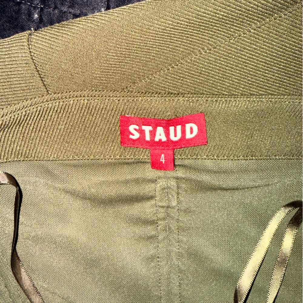 STAUD Olive Green Tailored Wide-Leg Pants & Matching Waistcoat - Picture 7 of 7